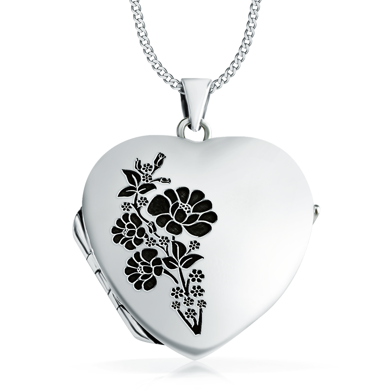 Flower Heart Shaped Locket, 925 Sterling Silver (can be personalised)